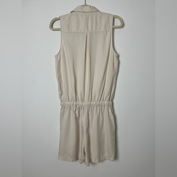 LOFT Beige Safari Button Front Sleeveless Elastic Waist Pockets Jumper Romper XS - Picture 5 of 11